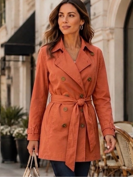 Michael Kors Jackets & Blazers - Michael Kors Short Double-Breasted Belted Trench Coat Vibrant Coral Orange XL
